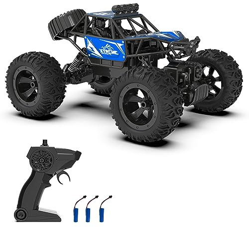 Fesjoy Coche teledirigido 4WD todoterreno coche de escalada de aleación de 2,4 GHz, coche regalos para adultos modo doble control con reloj remoto 3 baterías