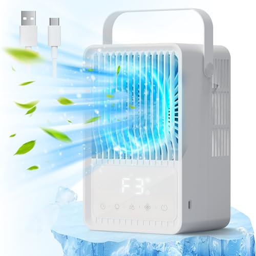 FERRISA Portable Air Conditioner, Personal Mini Air Cooler with Timer, Air Cooling Fan, Quiet All-in-1 Evaporative Cooler for Bedroom Home Office, 7 Colors Lights, 3 Wind Speeds & 2 Spray Modes