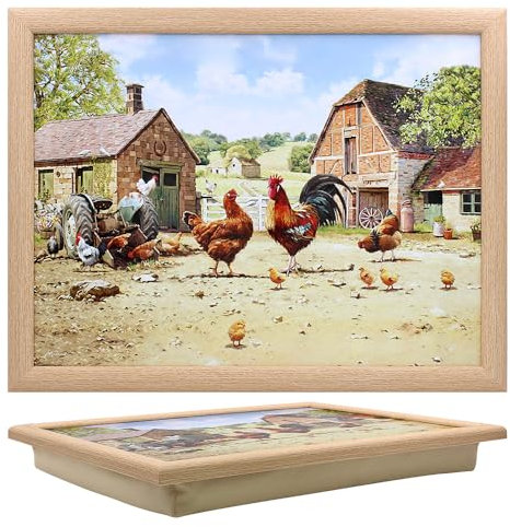 Lesser & Pavey Macneil Studios Plateau avec Coussin rembourré pour Boissons, Nourriture, Petit déjeuner et Ordinateur Portable Motif Coq et Poule