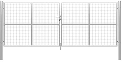 Sufrk Gartentor Doppelstabmattenzaun Tor Garten TüR GartentüRen Verzinkter Stahl 415 x 200 cm Silbern