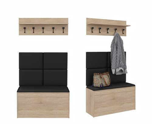 PLATAN ROOM Ensemble vestiaire mural avec panneau de penderie, armoire à chaussures et armoire suspendue, 100 cm, chêne Sonoma, 3 pièces, chêne Sonoma, blanc