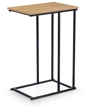 GREATOYAR Mesa Auxiliar para Sofá, Mesa Lateral Estrecha, Mesita de Noche de Metal, Ideal para Salón, Dormitorio, 40x26x58cm, Color Madera