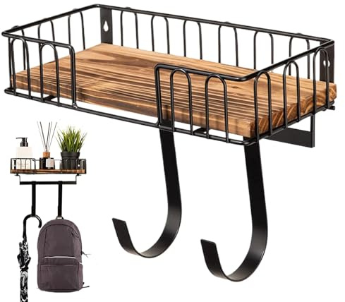 Iron Storage, Ironing Board Hanger Shelf, Easy To Install Ironing And Iron Board Hanger Wall Mount With Large Storage Wooden Base Basket And Removable Hooks