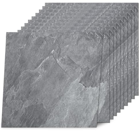 Yipscazo Peel and Stick Floor Tile 32 Sq.Ft Coverage 32-Pack Stone Gray 12 x 12 Vinyl Floor Tiles Self Adhesive Waterproof Perfect for DIY Projects
