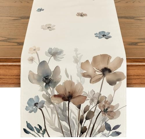 Artoid Mode Wilde Tuschemalerei Blumen Blätter Frühling Tischläufer, Herbst Küche Esstisch Dekoration Drinnen Urlaub Party Dekor 40x240 cm