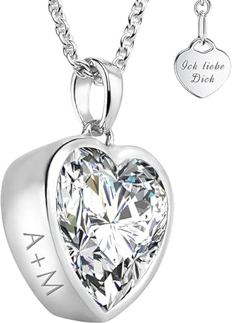 Herzkette Silber 925/Gold vergoldet Halskette Damen Ich liebe Dich Kette | Herzanhänger mit Zirkonia-Herz Schmuck Gravur Geschenke für Frauen Freundin Sie zum Geburtstag Hochzeitstag Jahrestag