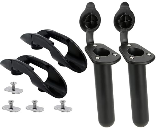 Plastic Kayak Fishing Rod Holder Deck Mount Fishing Boat Rod Holder with Cap Cover for All Kinds of Kayaks and Canoes Deck Flush Mount Universal Kayak Paddle Holder Clips 4 PCS Loopunk
