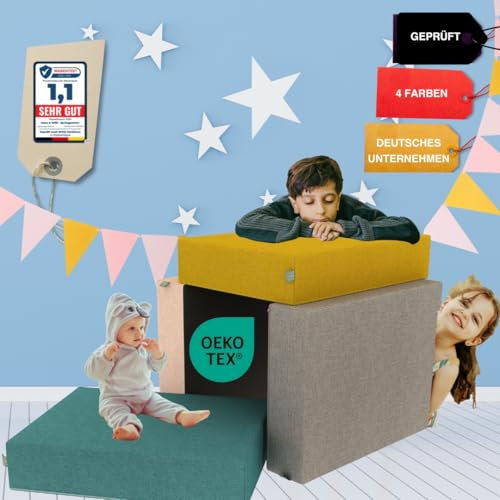 Alma & Willi Erweiterbares Springpolster für Kinder Hüpfpolster Indoor - Modularer Spiel-, Schlaf- und Wohnspaß, Hüpfen & Entdecken - Anbaubar für endlose Möglichkeiten