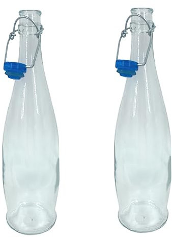 Chabrias Ltd Traditional Pack of 2 Glass Water Bottle with Swing Top, 1 Litre (1000 ml) – Plastic Stopper, Airtight Seal