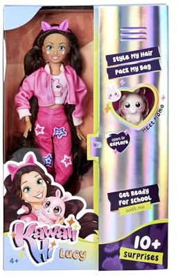 Simba 105953975 - Kawaii Hi Ankleidepuppe Lucy (26 cm) - bewegliche Modepuppe zum Frisieren und Stylen, Puppe mit Langen Haaren, Hase und Zubehör, Spielzeug für Kinder ab 4 Jahre