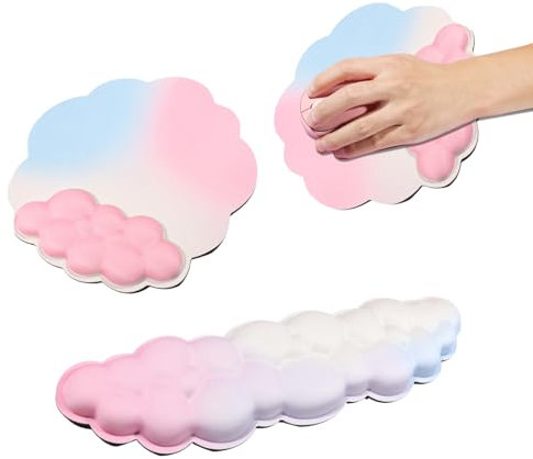 Reposamuñecas Teclado Raton Nube,Smavles Espuma de Memoria Teclado Raton Reposamuñecas con Base Antideslizante,Juego de Reposamuñecas Ergonómico Alfombrilla de Teclado y Ratón Soporte de Muñeca