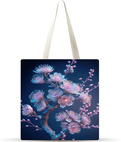 Flor de ciruelo rosa Bolsa de Lona 38x34cm Tote Bag sin Cremallera,juego de 1 Canvas Tote Bags para Mujer,Bolsa de Compras Plegable,Bolso de Mano Lavable para Compras,Trabajo,Vida Cotidiana,Viajes