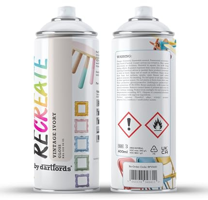RECREATE Vintage Ivory White Gloss Spray Paint for Wood, Metal, Plastic | Quick Drying, Smooth, Durable, Easy-to-Apply | Indoor / Outdoor | For Furniture, Craft, Doors, Ornaments, Pots, Frames