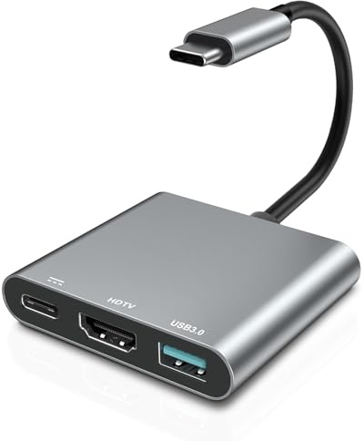 Adaptateur HDMI USB C 4K @ 60 Hz, hub multiport USB-C 3 en 1 avec port de charge PD 100 W, transfert de données USB 3.0, compatible avec MacBook Pro, iPad, iPhone 15, Galaxy S23, Surface et plus