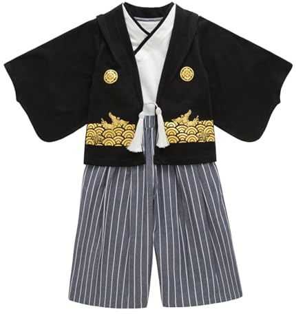 Generisch Chándal para niños Chándal Niño 1 Set Kimono Ropa Tradicional Disfraz Kimono Tradicional Niños Trajes Tela Negro Traje Niños Niños Traje Niño, Negro , 7-8 años