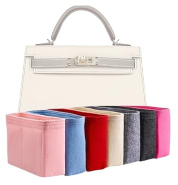 Xoppia Taschen-Organizer, kompatibel mit Hermes Kelly 28 Handtasche; Filzeinsatz für Damenhandtasche; (Braun, Stil B: seitlicher Reißverschluss)
