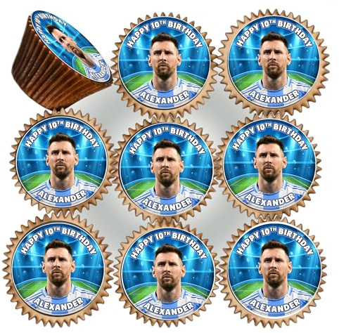 30 x YOUR FAVOURITE FOOTBALL PLAYER BIRTHDAY PERSONALISED EDIBLE ICING 3.8 cms CUPCAKE TOPPERS DECORATIONS FB-300