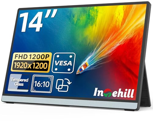 Intehill 14 Portable Monitor, 1200P Self-Standing Portable Screen with Full Laminated Tempered Glass, 16:10 USB-C HDMI External Display with Speakers, Travel Monitor Second Screen for Laptop, F14ZA