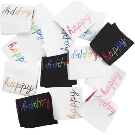 25 Stück Weblabel Set Happy,Webetiketten,Einnählabel,handmade Label,Weblabel mit Spruch,Etiketten zum Einnähen,Nähen,DIY Etiketten,Nählabel,Textiletiketten,Nähzubehör,Geschenkidee,bunte DIY Labels