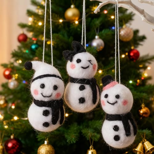 HERZWILD 3pcs Schneemann-Anhänger aus Filz Weihnachtsanhänger Christbaumanhänger Weihnachtsbaum Anhänger aus Filz Christbaumschmuck Filzanhänger (weiß schwarz schneemann)
