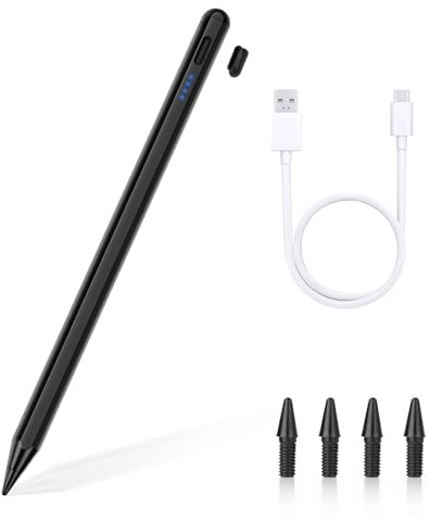 ELZO iPad-penna för Apple iPad 2018-2025, snabbladdning Stylus-penna med lutningssensitivitet, Palmrejection, magnetisk, 1,5 mm precisionsspets, kompatibel med iPad Pro/Air/Mini/11/10/9/8/7/6