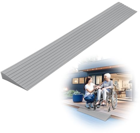 Türschwellenrampen, rutschfeste Oberfläche, Schwellenrampe, PVC Rollstuhlrampe, Gummirampe Auffahrrampe Schwellenrampe für Kinderwagen, Rollstuhl, Rollator oder e Scooter (Grau, 100 x 8 x 2,5 cm)