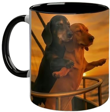 Taza De Pareja De Perros Salchichas - 11oz Taza De Café Divertida, Tazas De Perro Salchichas Pose Romántica Icónica, Preciosa Tazas De Té De Cerámica Con Asa Cómoda Para Aniversarios, Bodas Parejas