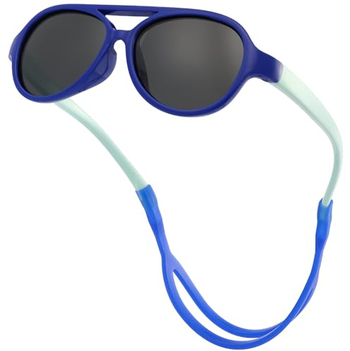 CIKJUK Pilot Baby Sunglasses 0-24 Months - Polarised with Strap Flexible Bendable for Newborn Toddler Infant Boy Girl UV400 Protection - Blue