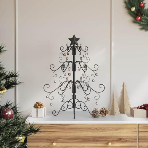 Albero di Natale in metallo, nero, 60 cm, in acciaio verniciato a polvere, per interni ed esterni protetti, facile da montare, decorazione festiva
