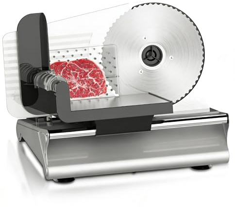Ccarzzi Meat Slicer Electric Deli Food Slicer Machine for Home, 0-15mm Adjustable Thickness, Removable Stainless Steel Blade, Easy to Clean, for Meat, Cheese, Bread, Fruit