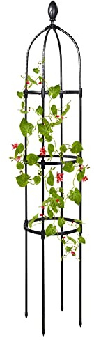 Traliccio a obelisco nero per piante rampicanti, altezza 115 cm, supporto per rose in vaso, ideale per clematidi e gelsomino, elegante decorazione per esterni