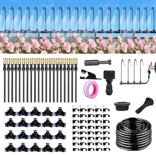 20M Automatisches Bewässerungssystem Garten 360 °, Automatische Bewässerung mit 20 Stück Einstellbare Düse, für Outdoor Balkon Gewächshaus Hochbeet Topfpflanzen Pflanzen