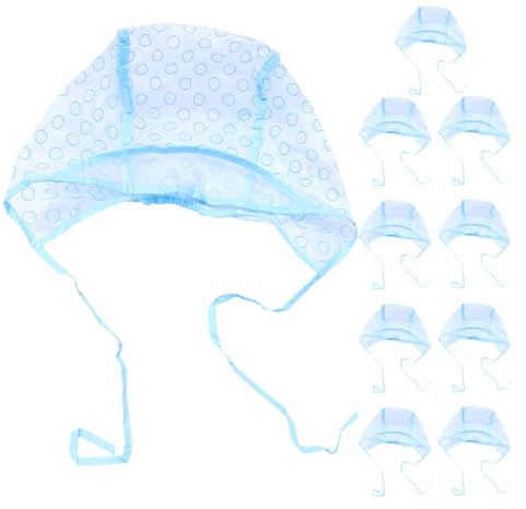 HAPINARY 10 Cuffie per Tintura Chioma con Fori per Meches, Cuffia Riutilizzabile Blu con Mantello Protettivo, Strumento per Parrucchieri Professionali e Uso Domestico