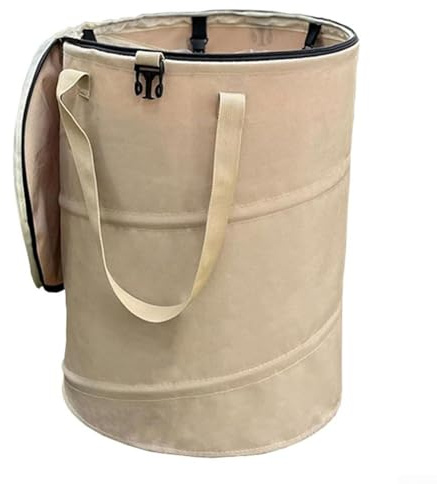 Cubo de basura para exteriores con diseño plegable, adecuado para camping y picnics, hecho de tela Oxford para resistir la intemperie y fácil mantenimiento (beige)