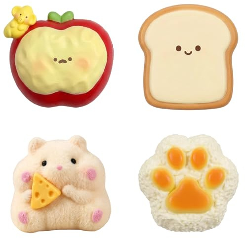 4 Stück Taba Set, Taba Squishy Set für Erwachsene,Äpfel, Toast, Katzenklauen, Hamster, Mochi Squishy für Taktile Stimulation und Entspannung