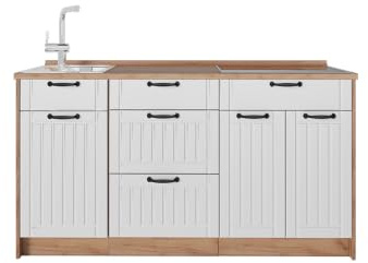 Vicco Köksblock Fame-Line, Vitt hus på landet/Goldkraft ek, 150 cm, AP Oak, för individuell expansion med kompatibla moduler