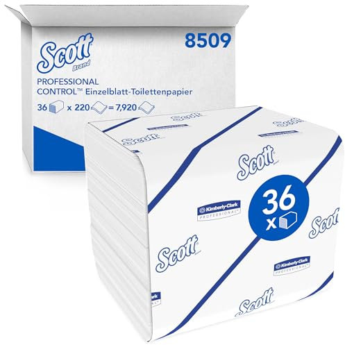 Scott Control Einzelblatt-Toilettenpapier 8509, 2-lagiges Klopapier, FSC-zertifiziertes Toilettenpapier für eine umweltbewusste Hygiene, 36 Packungen x 220 (insg. 7.920 Blätter)