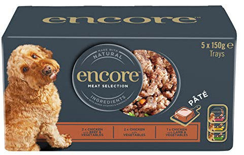 Encore Complete and Natural Wet Dog Food Pate, Meat Selection For Dogs in 150g Tray (Pack of 5 Trays)