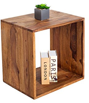 Invicta Interior Handgearbeiteter Beistelltisch MAKASSAR 43cm Sheesham Stone Finish Regal Cube Würfel Holz Massivholz