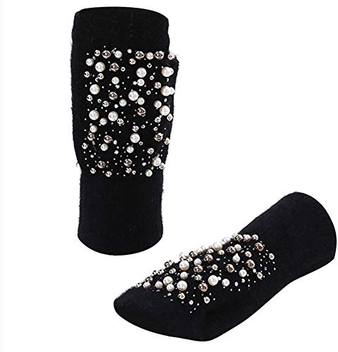 Amorar Frauen Winterhandschuhe Armstulpen Handstulpen Pulswärmer Strickhandschuhe Fingerlose Handschuhe halbe Fingerhandschuhe Fausthandschuhe mit Bohrer und Perle