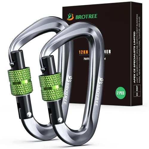 BROTREE Karabiner mit 1200kg Belastbarkeit Schwerlast 12KN Karabinerhaken Schraubverschluss für Hängematten, Camping, Wandern, Rucksack