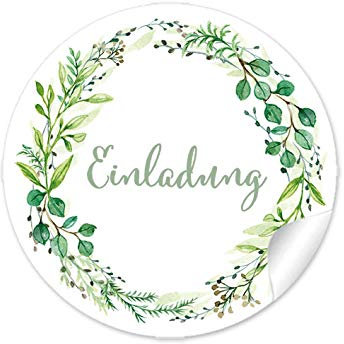 72 STICKER: Einladung Etiketten als Gastgeschenk mit Zweig in Grün als Siegel für Briefumschläge Anhänger oder Briefe zur Hochzeit Geburtstag Taufe • 4 cm, rund, matt