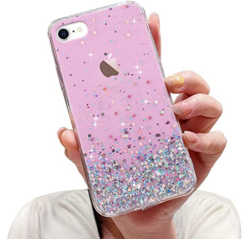 LCHULLE Glitzer Hülle Kompatibel mit iPhone 7/8/SE2020/SE2022(4.7 Zoll) Handyhülle Mädchen Schuzhülle Glitzer klar Handyhülle Silikon Case Cover für iPhone 7/8/SE2020/SE2022 Rosa