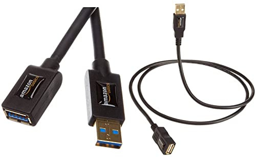 Amazon Basics USB 3.0 A-Male to A-Female Extension Cable 3 m / 9.8 Feet & USB 2.0 A-Male to A-Female Extension Cable 3 m / 9.8 Feet