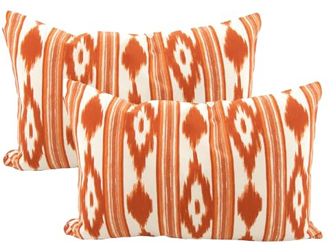 TRESMESTRES Fundas de Cojines para Sofá de Jardín, Salón y Terraza - Ikat Mediterráneo - Cubiertas de Cojines para Sofá Grandes y Pequeñas - Funda de Cojín 30x50 cm - Set de 2, Naranja