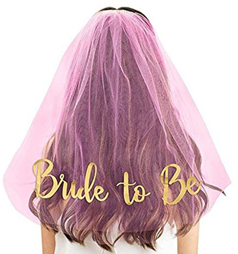 MYhose Brautschleier Bachelorette Party Gold Braut zu Sein Schleier Brautdusche liefert Verlobungsdekor Pink + Gold Logo