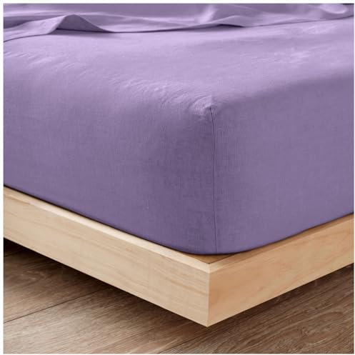 Plain Flannel Fitted Sheet 100% Brushed Cotton Bedding Sheets For Double Bed 25cm Deep - Elastic Corner Flannelette Bedsheet & Mattress Sheet - Thermal Double Fitted Sheet (193x137Cm) - Lilac