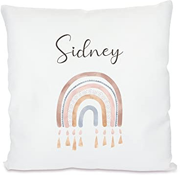 Manufaktur Liebevoll Kinderkissen mit Regenbogenmotiv - personalisiertes Kissen mit Namen (Motiv Sidney)