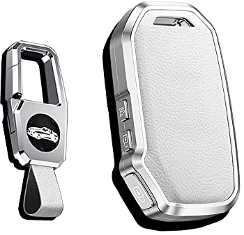 HIBEYO Smart Schlüsselhülle-Leder-Hülle passt für KIA Schutzhülle Autoschlüssel Hülle für KIA Sportage GT Stinger Sorento Soul Rio Optima NIRO Forte Ceed Schlüsselanhänger Fernbedienung-Weiß