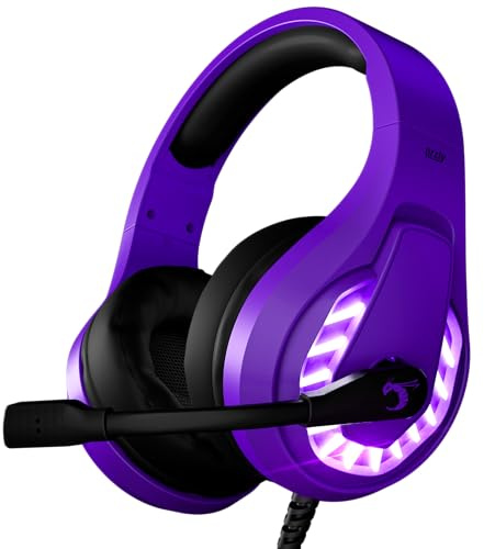Orzly Gaming-Headset für PC und Spielekonsolen PS5, PS4, Xbox Series X | S, Xbox One, Switch & Google Stadia Stereo-Sound mit Mikrofon mit Geräuschunterdrückung – RXH-30 Abyss Edition (lila)